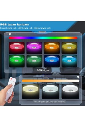 HpyTech Akıllı Tavan Aydınlatma Smart Life RGB LED Lamba🎶Bluetooth Müzik🎮Uzaktan Kumanda