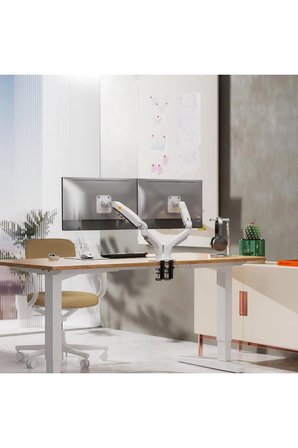 North Bayou F160 Beyaz Gazlı Yaylı Çift Monitör Kol Standı-17”-27” Ekran Uyumlu