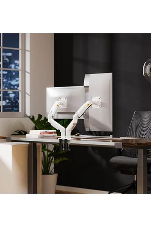 North Bayou F160 Beyaz Gazlı Yaylı Çift Monitör Kol Standı-17”-27” Ekran Uyumlu