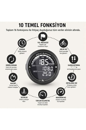 Bisiklet Bilgisayarı KM Saati Hız ve Mesafe Ölçer Su Geçirmez LED LCD Ekranlı Yol Bilgisayarı
