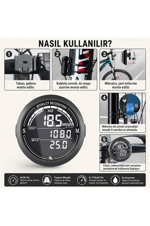 Bisiklet Bilgisayarı KM Saati Hız ve Mesafe Ölçer Su Geçirmez LED LCD Ekranlı Yol Bilgisayarı