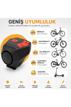 120 Db USB Şarjlı Bisiklet Kornası ve Hırsızlık Alarmı