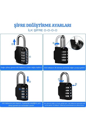 4 Haneli Şifreli Asma Kilit | Mini Taşınabilir Kombinasyon Kilidi | Valiz Çanta Dolap Bisiklet Kilid