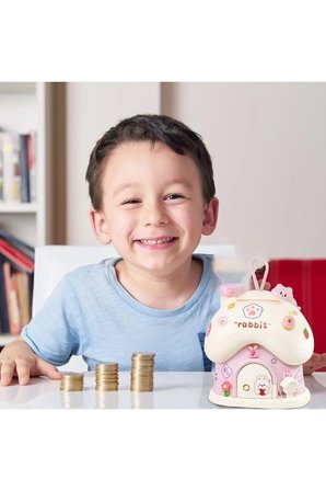 🐰Sevimli Tavşan Figürlü Çocuk Kumbarası 🐰 Kilitli 🐰Dayanıklı 🐰Eğitici Tasarım (PEMBE)