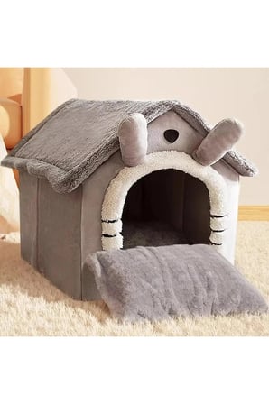 Yumuşak Peluş Kedi&Köpek Evi🐾Kapalı Kulübe Tasarım–Sıcak,Yıkanabilir Minderli Evcil Yatak