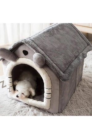 Yumuşak Peluş Kedi&Köpek Evi🐾Kapalı Kulübe Tasarım–Sıcak,Yıkanabilir Minderli Evcil Yatak