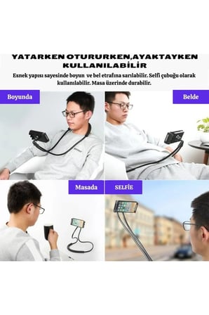 	Boyuna Da Asılabilen Esnek Telefon Tutucu – 360° Döner Başlık – Çok Fonksiyonlu Telefon Standı
