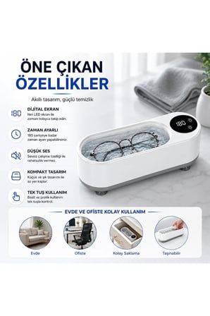 450ml Ultrasonik Temizleme Cihazı - Takı, Gözlük, Saat, Makyaj Fırçası Portable Temizleyici