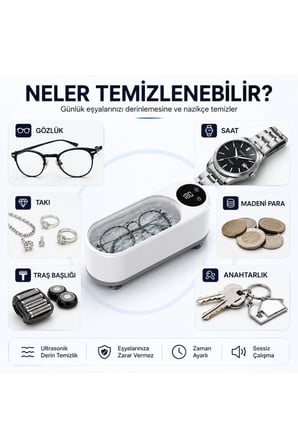 450ml Ultrasonik Temizleme Cihazı - Takı, Gözlük, Saat, Makyaj Fırçası Portable Temizleyici