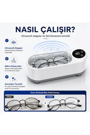 450ml Ultrasonik Temizleme Cihazı - Takı, Gözlük, Saat, Makyaj Fırçası Portable Temizleyici