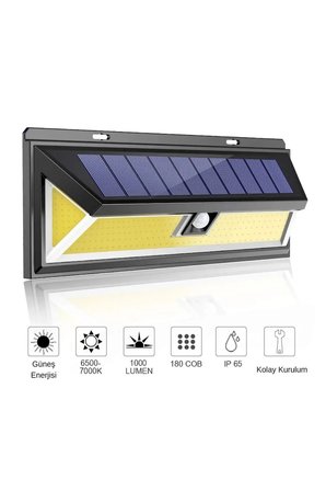 Solar 180 LED Güneş Enerjili Duvar Lambası Kumandalı 3 Modlu Hareket Sensörlü Su Geçirmez Bahçe Aydı
