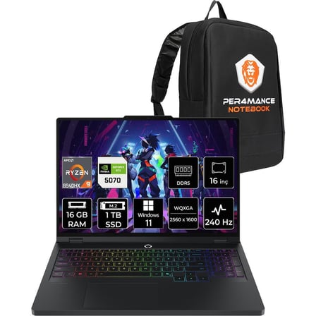 Lenovo Legion Pro 5 Ryzen 9 8940HX RTX 5070 8GB Gaming Laptop 16GB RAM 1TB SSD 16" QHD+ 240Hz Win11 Pro + Per4 Çanta 83LT0046TRP429
