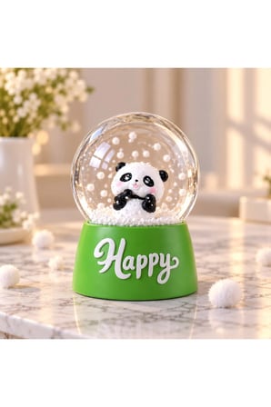 Kişiye Özel Sevimli Panda Tasarımlı Işıklı Kar Küresi – Çocuklar İçin Işıklı 9,2x6,7 cm