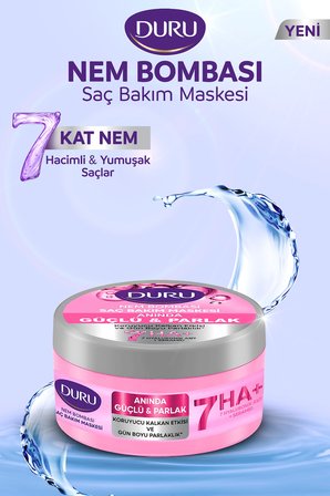 Duru Nem Bombası 7’li Hyaluronik Asit Kompleksi Yoğun Nemlendirici Saç Maskesi Güçlü Parlak 2x200 ML