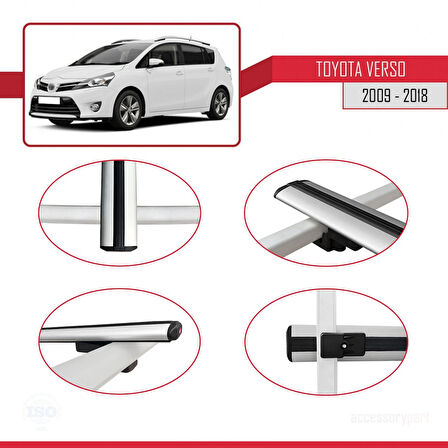 Toyota Verso (AR20) 2009-2018 Arası ile Uyumlu BASIC Model Ara Atkı Tavan Barı Gri 2 Adet