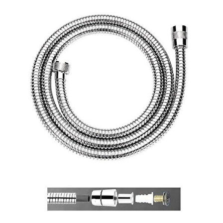 Duş Spiral Hortumu + Paslanmaz Parlak Polisajlı Çift Kenetli + 150 - 175 Cm