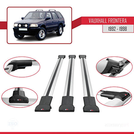 Vauxhall Frontera 1992-1998 Arası ile Uyumlu FLY Model Ara Atkı Tavan Barı Gri 3 Adet