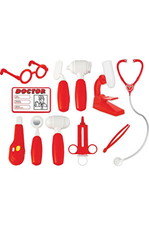 Pilsan Oyuncak Doktor Seti Çantalı 11 Parça Kırmızı Doktor Seti