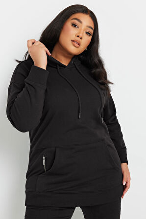 Büyük Beden Kapüşonlu Cepli Fermuar Detaylı Sweatshirt 303800