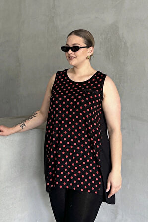 Büyük Beden Önü Puantiyeli Kolsuz Bluz 302253