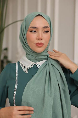 D Desen Şal Mint Yeşili