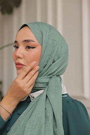 D Desen Şal Mint Yeşili