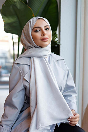 Dama Desen Şal Gümüş Gri