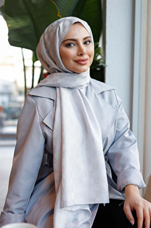 Dama Desen Şal Gümüş Gri