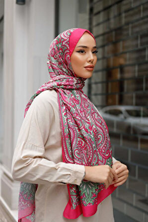 Etnik Desen Lotus Şal Fuşya