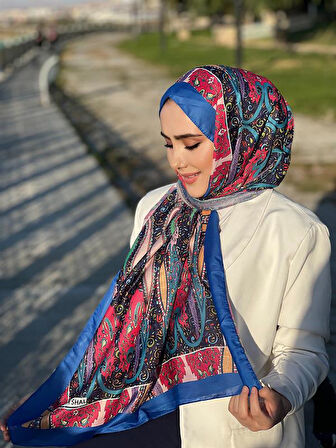 Etnik Desen Queen Şal Saks Mavi