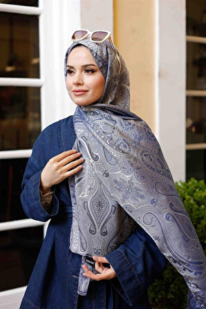 Etro Desen Premium Şal Gece Mavi