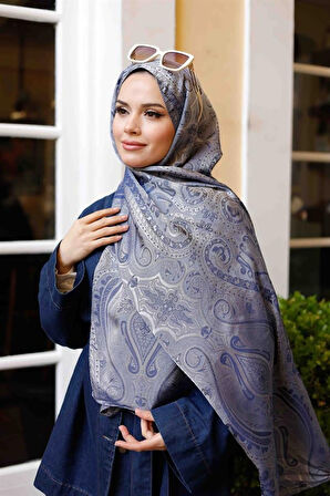 Etro Desen Premium Şal Gece Mavi