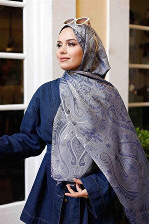 Etro Desen Premium Şal Gece Mavi