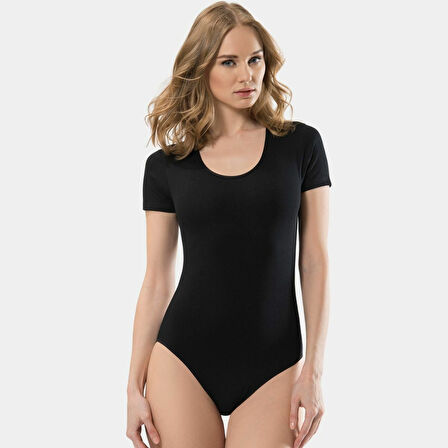 Türen Kadın U Yaka Kısa Kollu Pamuklu Agraflı Body 299/Siyah