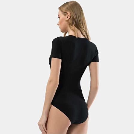 Türen Kadın U Yaka Kısa Kollu Pamuklu Agraflı Body 299/Siyah