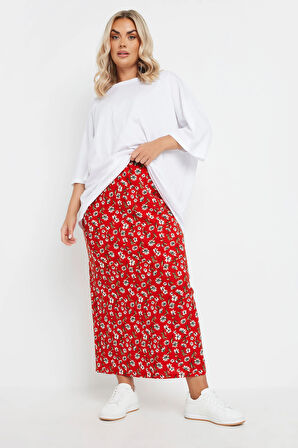 Büyük Beden Beli Lastikli Uzun Kesim Çiçek Desenli Cepsiz Etek 303898