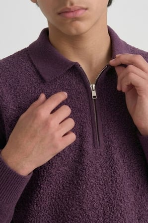 Erkek Çocuk Fermuarlı Polo Yaka Havlu Triko Kazak TRK11012