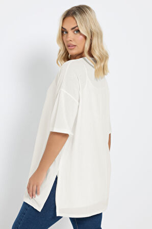 Büyük Beden Bisiklet Yaka Kısa Kollu Yanları Yırtmaçlı Astarlı Bluz 303434