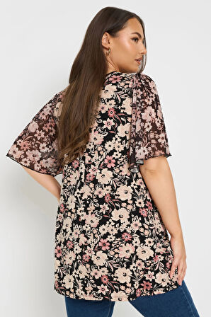 Büyük Beden Kısa Tül Kollu V Yaka Önü Pileli Bluz 321996