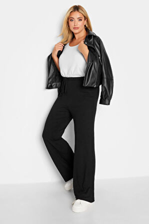 Büyük Beden Beli Lastikli ve Bağcıklı Cepsiz Paçası Geniş Pantolon 140052