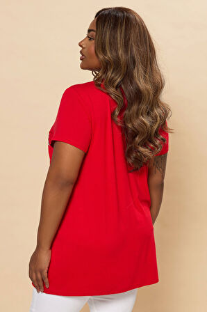 Büyük Beden Bisiklet Yaka Kısa Kollu Baskılı T-shirt 304173