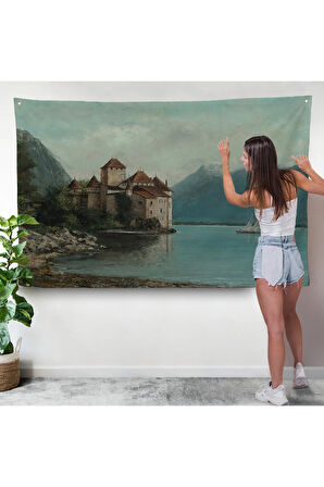 Gustave Courbet - Cenevre Gölü'ndeki Chillon Kalesi Duvar Örtüsü-7094