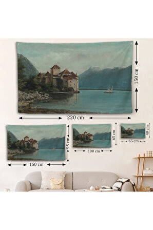 Gustave Courbet - Cenevre Gölü'ndeki Chillon Kalesi Duvar Örtüsü-7094