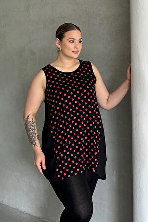 Büyük Beden Önü Puantiyeli Kolsuz Bluz 302253