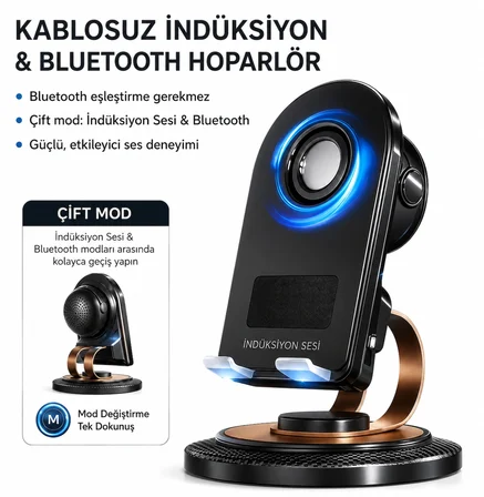 Telefon Standı & Bluetooth Hoparlör 360° Dönüşle Konforlu Kullanım Şık ve Fonksiyonel Stand