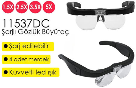 Texta 11537DC Şarj Edilebilir Ledli Gözlük Büyüteç