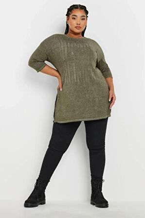 Büyük Beden Yarım Kollu Bisiklet Yaka Taş İşlemeli T-Shirt 173260