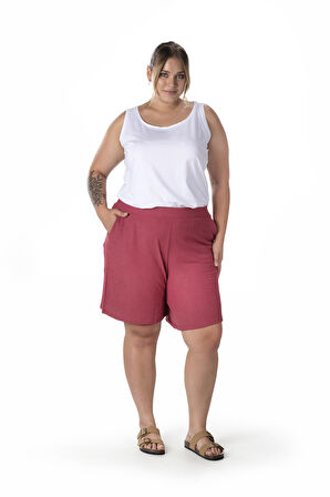 Büyük Beden Beli Lastikli Cepli Şort 216186