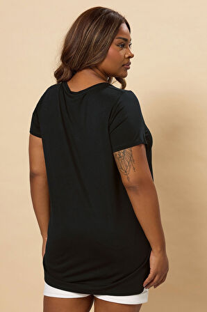 Büyük Beden Bisiklet Yaka Kısa Kollu Baskılı T-shirt 304176