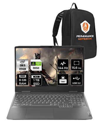 Lenovo LOQ  i5-12450H 8GB 1TB SSD RTX3050/6GB 15.6" FHD 144Hz FDOS 82XV00WYTX & PER4 ÇANTA